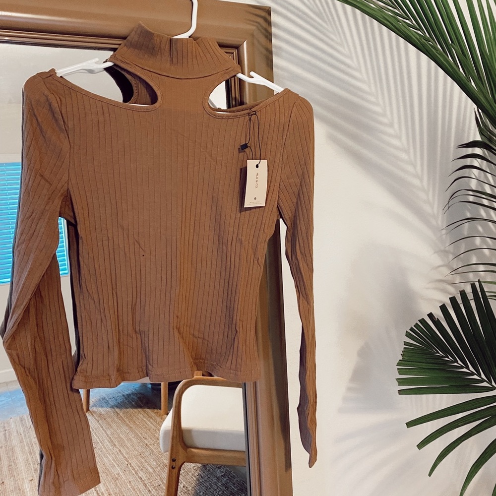 Brown off the shoulder turtle neck